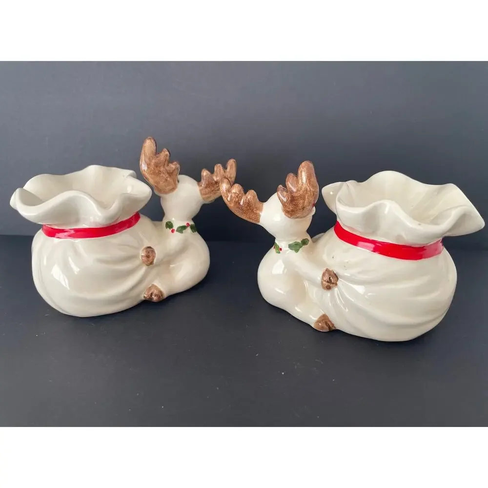 Vintage Christmas 1970s Fitz and Floyd Pr. Reindeer Candle Holders & Box Rudolph